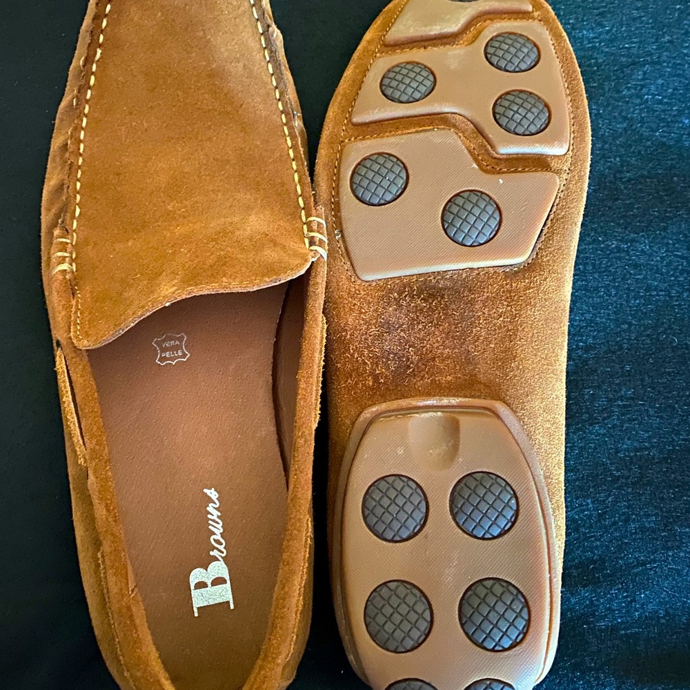 Mens vintage Suede cognac brown shoes loafers